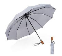 DORRISO Paraguas Plegables Automáticos Hombres Mango de Madera de Viaje Apertura y Cierre Automático Paraguas Compacto Plegable Portátil Antiviento Impermeable Gris