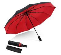 DORRISO Viaje Automático Plegable Paraguas Mujer Hombres Portátil Viajar Paraguas Antiviento Impermeable Compacto Anti-UV Duradero Unisexo Paraguas Rojo A