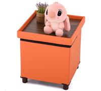 Dorriss Otomana de almacenamiento para sala de estar, otomana cuadrada con bandeja, dormitorio, cubo reposapiés, taburete con patas, otomanas pequeñas, mesa de café, tapa plegable, reposapiés de piel