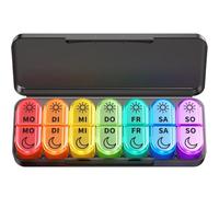 Doruimi - Pastillero 7 días por la mañana, sin BPA - Caja de medicamentos para desplazamientos - 7 días - 2 compartimentos grandes para medicamentos, vitaminas, aceite de pescado