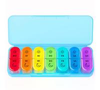 Doruimi Pastillero para 7 días por la mañana por la noche, sin BPA, pequeño para viajes, 7 días, 2 compartimentos, grandes compartimentos para medicamentos, vitaminas, aceite de pescado, azul