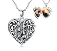 Dorunmo Collar con medallón de corazón para 2 imágenes, plata de ley 925, medallón en forma de corazón, collar con imagen joyas regalos para madres y hermanas, Plata esterlina, No es una piedra