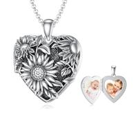 Dorunmo Collar con medallón de corazón para 2 imágenes, plata de ley 925, medallón en forma de corazón, collar con imagen joyas regalos para madres y hermanas, Plata esterlina, No es una piedra