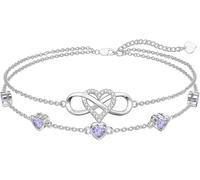 Dorunmo Pulsera tobillera de plata de ley 925 con corazón de infinito y piedra natal para mujer, la mejor joya para el día de la madre y cumpleaños para esposa, novia, madre y ella, Armband 6"-8"