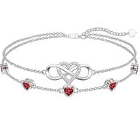 Dorunmo Pulsera tobillera de plata de ley 925 con corazón de infinito y piedra natal para mujer, la mejor joya para el día de la madre y cumpleaños para esposa, novia, madre y ella, Armband 6"-8"