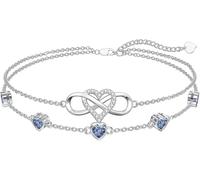 Dorunmo Pulsera tobillera de plata de ley 925 con corazón de infinito y piedra natal para mujer, la mejor joya para el día de la madre y cumpleaños para esposa, novia, madre y ella, Fußkettchen 9"-11"