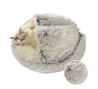 DoRysk Cama cálida y larga de felpa para mascotas, cojín redondo para gatos, cómodo saco de dormir para mascotas pequeñas (felpa larga gris, 40 x 40 cm)