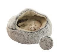 DoRysk Cama cálida y larga de felpa para mascotas, cojín redondo para gatos, cómodo saco de dormir para mascotas pequeñas (gris, 40 x 40 cm)