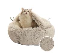 DoRysk Cama cálida y larga de felpa para mascotas, cojín redondo para gatos, cómodo saco de dormir para mascotas pequeñas (café, 40 x 40 cm)