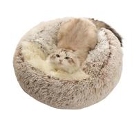 DoRysk Cama cálida y larga de felpa para mascotas, cojín redondo para gatos, cómodo saco de dormir para mascotas pequeñas (café, 50 x 50 cm)