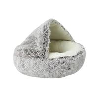 DoRysk Cama para gatos y mascotas, cama cálida y suave de felpa para mascotas con funda redonda para gatos y perros, cueva para perros pequeños (blanco marrón)