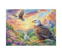 Dos águilas calvas con Conejo Entre Flores Puzzle 500 Piezas Estera Portátil Antideslizante Rompecabezas Familiar para Hombres Y Mujeres Aliviar Estrés Decoración Hogar 500 PCS