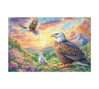 Dos águilas calvas con Conejo Entre Flores Puzzles 1000 Piezas Obra De Arte Decorativa Premium Rompecabezas Familiar para Adultos DIY Creativo Aliviar Estrés Portátil 1000 PCS