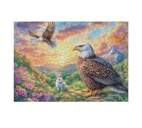Dos águilas calvas con Conejo Entre Flores Puzzles 300 Piezas Obra De Arte 3D Familiar Rompecabezas para Adultos Aliviar Estrés Decoración Hogar Moderno DIY 300 PCS