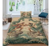 Dos Amantes griegos luchando contra una Serpiente Marina en una Roca Juego De Ropa De Cama Funda De Funda Nórdica Almohada con Impresión 3D, Microfibra,para Niñas Y Niños Single(135x200cm)