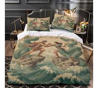 Dos Amantes griegos luchando contra una Serpiente Marina en una Roca Juegos De Ropa De Cama Impresión 3D,Microfibra Edredón Y Fundas De Almohada 3 Unidades para Niños Y Adultos Super King(260x220cm)