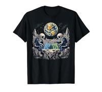 Dos astronautas Jugando al ajedrez en el Espacio Vintage Retro Sci Fi Camiseta gráfica económica, Hombre, Negro, M