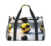 Dos balones de fútbol de diferentes tamaños, bolsa de viaje cruzada de gran capacidad con cremalleras de nailon, correa para el hombro y múltiples bolsillos, color negro, talla única, Black, Talla