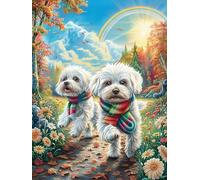 Dos Bichon Frisé Rompecabezas 500 Piezas Cartón para Niños Mayores 14 Años Pintura al óleo fantástica de Animales Salvajes Noches De Cita Antiestrés Pack Completo Detalle Único Original 500 PCS