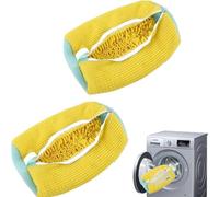Dos bolsas amarillas para lavar zapatos, especialmente diseñadas para lavar a máquina, fuerte poder de limpieza, bolsas de limpieza con cremallera, protegen los zapatos