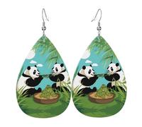 Dos bonitos aretes de cuero con estampado de pandas grandes, aretes ligeros de lágrima perfectos para regalos de Navidad, día de San Valentín