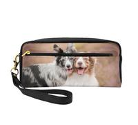 Dos Border Collie Pastor Australiano, Bolsa de Maquillaje Bolsa de cosméticos Bolsa de Aseo de Viaje portátil Estuche de Cuero para Mujeres y niñas