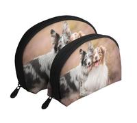 Dos Border Collie Pastor Australiano, Bolsa de Maquillaje de Concha, Monedero pequeño para Mujer, Bolsa de artículos de tocador, Bolsa de cosméticos, 2 Piezas