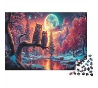Dos búhos empotrados en Rama iluminada por la Luna Puzzle Vida Silvestre Rompecabezas 1000 Piezas Adultos - Regalo, Juego Familiar, Decoración del Hogar 70x50cm/1000pcs