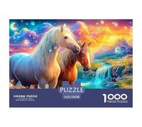 Dos Caballos Cerca de un Salto de Agua bajo un Cielo vívido Puzzle De 1000 Piezas Caballo Cartón Reciclado Premium, Desafiante 52x38cm/1000pcs