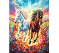 Dos Caballos Corriendo Entre Las Llamas Rompecabezas 1000 Piezas Cartón para Expertos Animales y Plantas Actividad Familiar Educativa Hobby Colección Reunión Familiar Juegos Regalo Sorpresa 1000 PCS