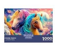 Dos Caballos de Manchas Coloridas Junto a un Salto de Agua Puzzle De 1000 Piezas Caballo Ideal para Hombres, Mujeres, Ancianos Y Mayores 38x26cm/1000pcs