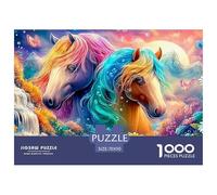 Dos Caballos de Manchas Coloridas Junto a un Salto de Agua Puzzle De 1000 Piezas Caballo Juguete Educativo para Niños Y Adultos 70x50cm/1000pcs