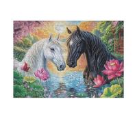 Dos Caballos Entre Flores de Loto Puzzle 300 Piezas Obra De Arte Familiar Rompecabezas 3D para Hombres Y Mujeres Juguete Educativo Desafío Intelectual 300 PCS