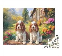 Dos Cachorros de Cavalier King Charles Spaniel en Cottage Garden Puzzle De 1000 Piezas para Adultos, Rompecabezas Regalo, Mascotas 38x26cm/1000pcs
