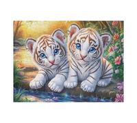 Dos Cachorros de Tigre Blanco sobre una Roca al Borde del Agua Puzzles 500 Piezas Actividad Familiar Rompecabezas 3D para Familia Juguete Educativo Aliviar Estrés Decoración Hogar 500 PCS
