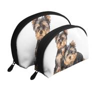 Dos Cachorros de Yorkshire Terrier, Bolsa de Maquillaje de Concha, Monedero pequeño para Mujer, Bolsa de artículos de tocador, Bolsa de cosméticos, 2 Piezas