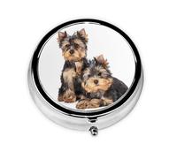 Dos cachorros de Yorkshire Terrier, Pastillero, Pastillero redondo Pequeño contenedor de pastillas Organizador de pastillas de viaje