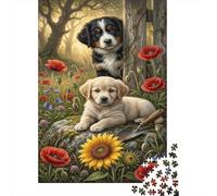 Dos cachorrosRompecabezas Premium 1000 Piezas Cartón Jardín Pastoral Antistrés Adultos, Entretenimiento Familiar, Regalo Ideal para Hobbyistas 52x38cm/1000pcs