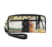Dos caniche Real Bosque de otoño, Bolsa de Maquillaje Bolsa de cosméticos Bolsa de Aseo de Viaje portátil Estuche de Cuero para Mujeres y niñas