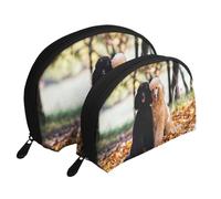 Dos caniche Real otoño, Bolsa de Maquillaje de Concha, Monedero pequeño para Mujer, Bolsa de artículos de tocador, Bolsa de cosméticos, 2 Piezas