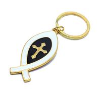 Dos caras para cruz de Jesucristo para llavero, hebilla de iglesia, recuerdos, breve, forma de pez de Israel, para llavero, cadena de metal, religiosa