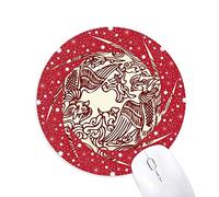 Dos Chinos Phoenix Animal Circle Retrato Wheel Mouse Pad de Goma roja Redonda