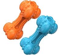 Dos chirriantes Perro Masticar Juguete para Masticar agresivos Raza Grande, Hueso de Goma Indestructible Resistente con Cepillo de Dientes para Perros Grandes y medianos Limpieza de Dientes