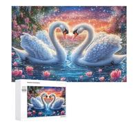 Dos cisnes bajo el Cielo Estrellado con Corazones Rosados Puzzle 1000 Piezas para Mayores Actividad En Casa Mantenimiento Cognitivo Regalo para Personas Mayores 1000 PCS