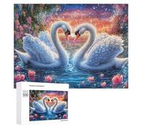 Dos cisnes bajo el Cielo Estrellado con Corazones Rosados Puzzle 500 Piezas para Familia Ocio Interior Espíritu De Equipo Regalo para Temporada Festiva 500 PCS