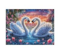 Dos cisnes bajo el Cielo Estrellado con Corazones Rosas Puzzle 500 Piezas Desafío Intelectual 3D Rompecabezas para Hombres Y Mujeres Obra De Arte Colorido Decoración Hogar 500 PCS