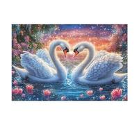 Dos cisnes bajo el Cielo Estrellado con Corazones Rosas Puzzles 1000 Piezas Maquetas 3D Construir Sin Pegamento Rompecabezas Educativo para Familia Desafío Intelectual Decoración Hogar 1000 PCS