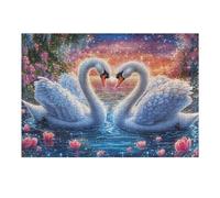Dos cisnes bajo el Cielo Estrellado con Corazones Rosas Puzzles 300 Piezas Obra De Arte Decorativa Rompecabezas Familiar para Adultos DIY Creativo Aliviar Estrés Portátil 300 PCS