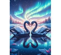 Dos Cisnes Bajo las Auroras Boreales Puzzle 300 Piezas Cartón Resistente Para Parejas Mascota de Vida Silvestre Noches De Cita Actividad Antiestrés Tiempo Libre Pack Completo Regalo Aniversario 300 PC