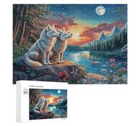 Dos cisnes Blancos Entre pétalos de Rosa bajo la Luna Puzzle 300 Piezas para Adultos Juego De Relajación Resistencia Mental Regalo para Tardes Largas 300 PCS